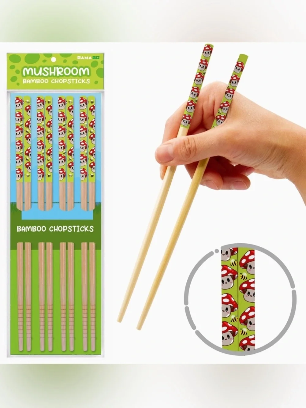 Reusable Mushroom & Sushi Time! Bamboo Chopsticks (Set of 4 x 2)